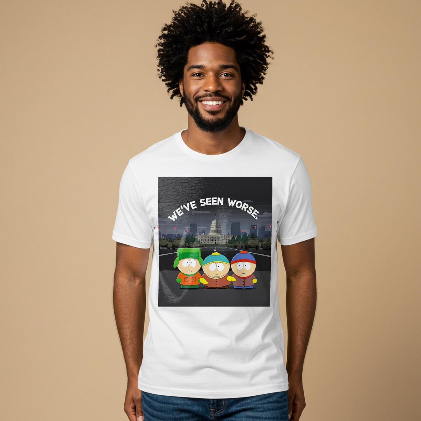 South Park We've Seen Worse T-Shirt | Political Satire Dark Humor Tee | Cynical Pop Culture Apparel | Unisex Garment Dyed Shirt Gift