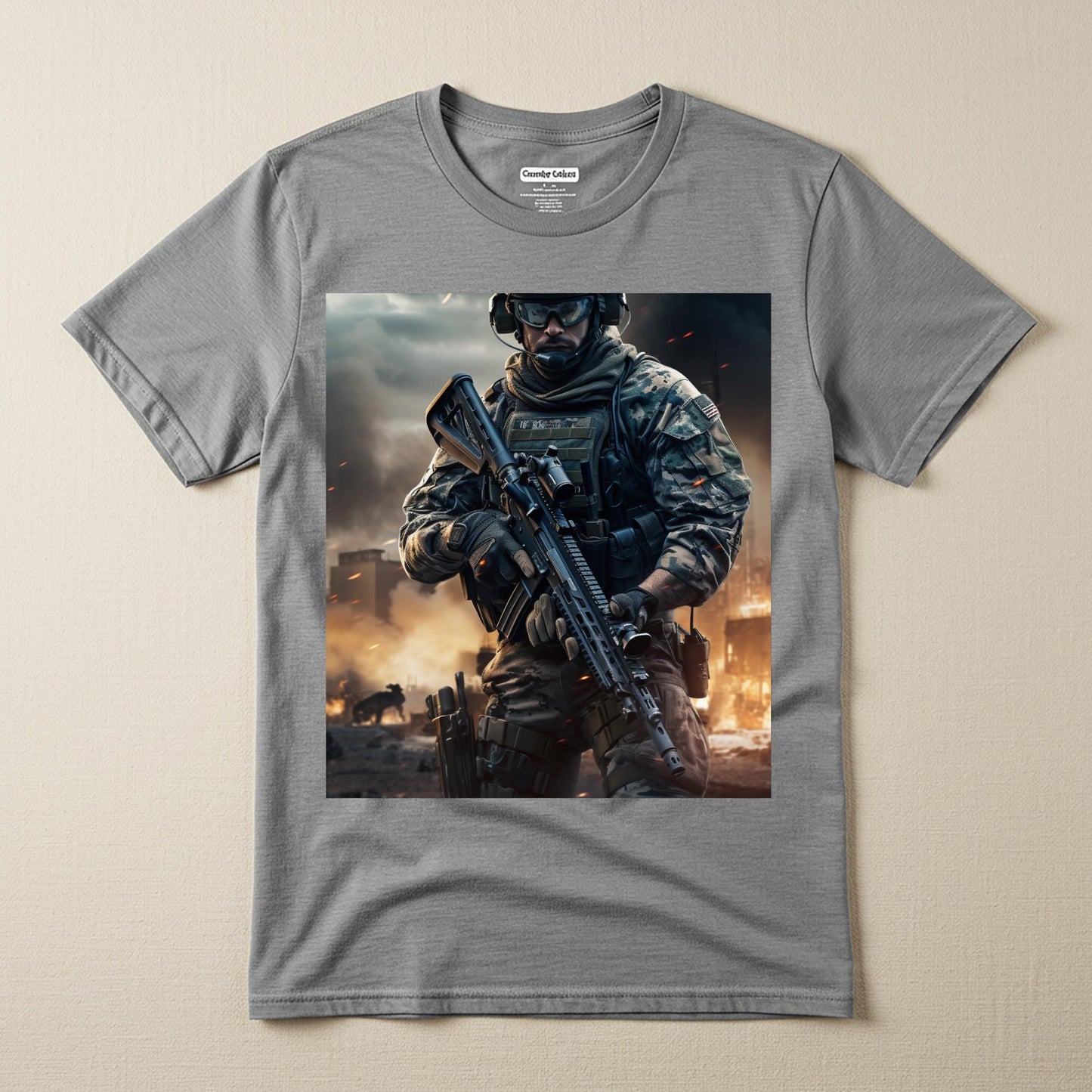 Warrior Resolve Military T-shirt | Modern Soldier Tactical Gear Apparel | Gritty Urban Warfare Art Print Tee | Unisex Garment-Dyed Shirt
