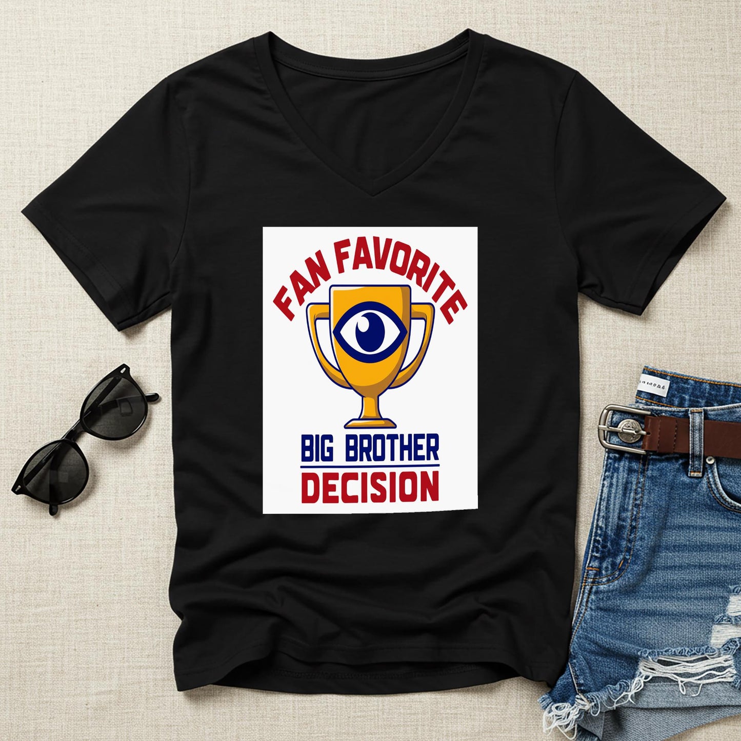 Big Brother Fan Favorite Decision V-Neck Tee | Reality TV Show Merchandise | Iconic Eye Trophy Design | Pop Culture Apparel Gift for Fans