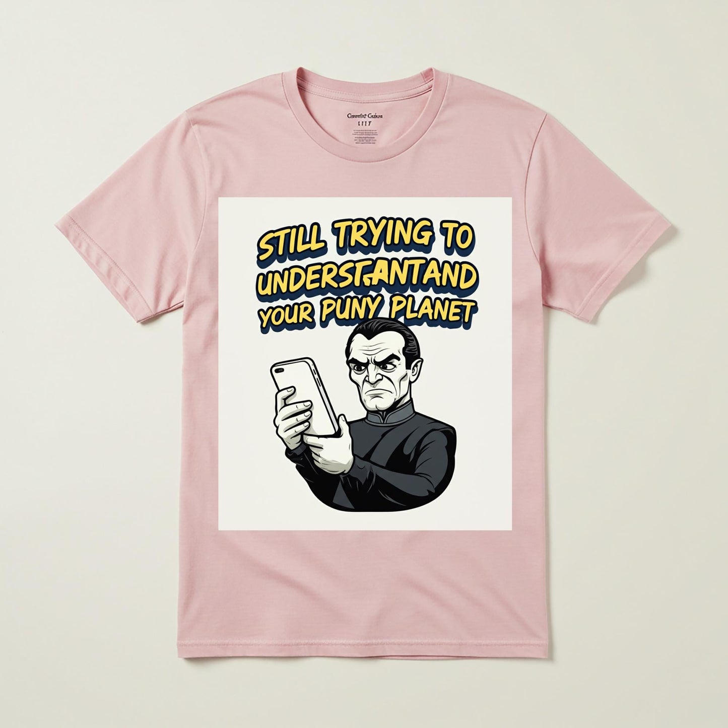 Still Trying To Understand Your Puny Planet Alien T-Shirt | Funny Sci-Fi Humor Tee | Retro Comic Style Unisex Garment-Dyed Shirt Gift