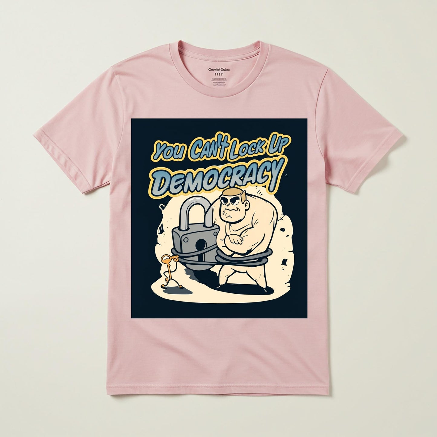 You Can't Lock Up Democracy T-Shirt | Political Freedom Activist Tee | Social Justice Empowerment Apparel | Vintage Cartoon Statement Shirt
