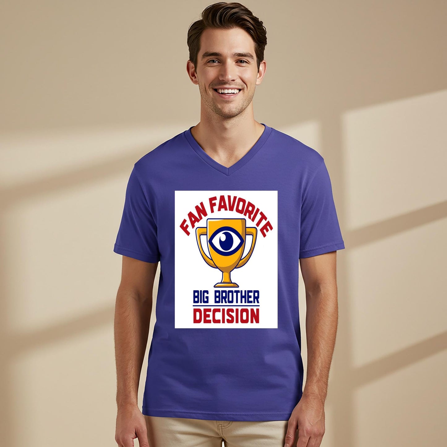 Big Brother Fan Favorite Decision V-Neck Tee | Reality TV Show Merchandise | Iconic Eye Trophy Design | Pop Culture Apparel Gift for Fans