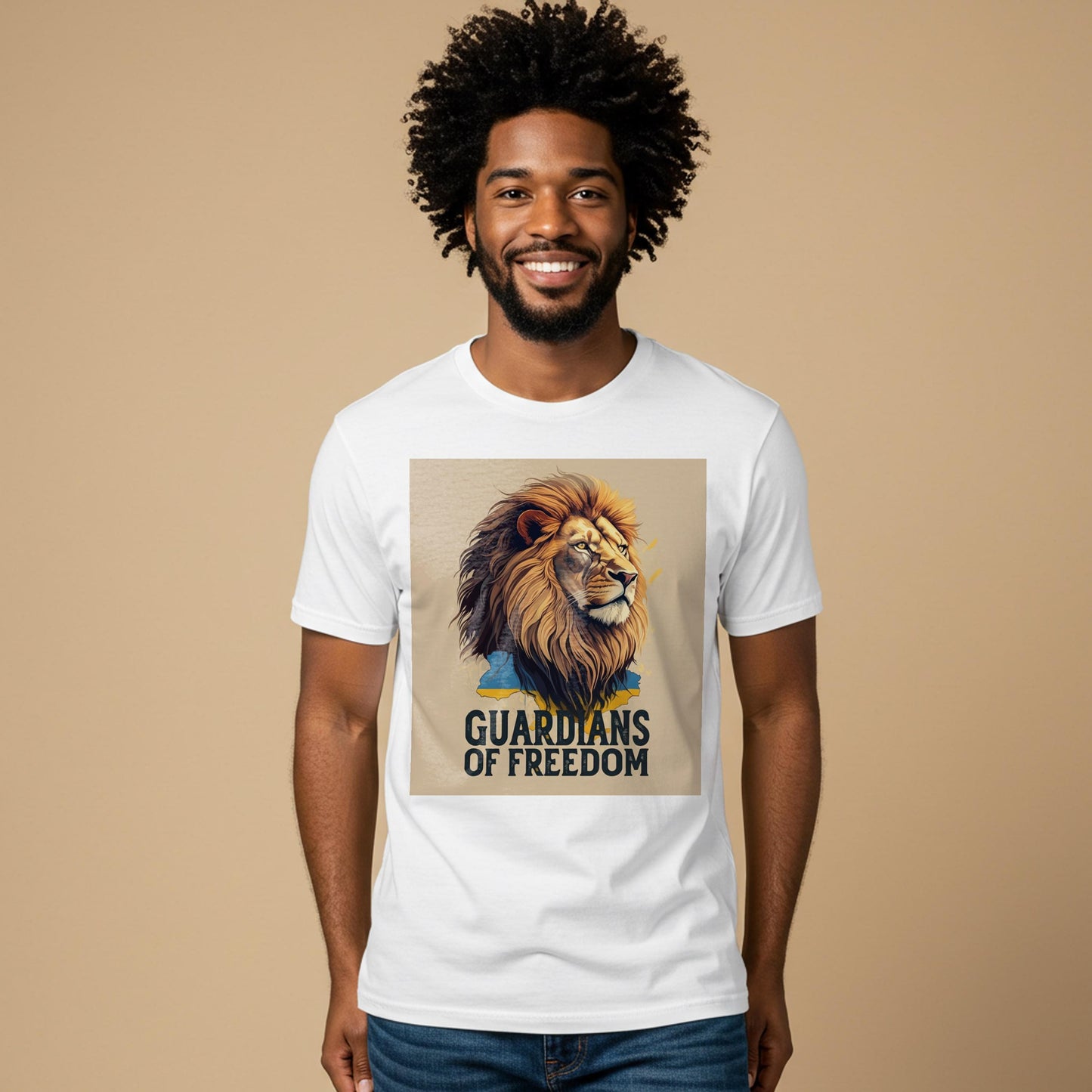 Unisex Garment-Dyed T-shirt with Majestic Lion and Ukrainian Flag Design | Guardians of Freedom Support Ukraine Apparel | Patriotic Lion Tee