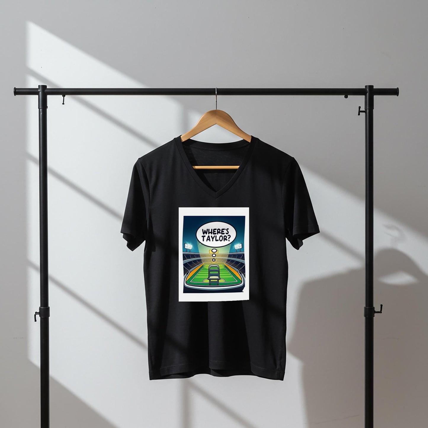 Where's Taylor Football Tee | Funny Game Day Shirt | Swiftie Fan Apparel | Pop Culture Humor | Unisex V-Neck Gift for Sports Lovers and Fans