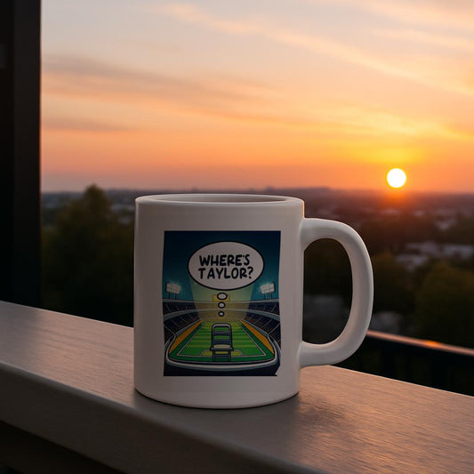 Where's Taylor Football Mug | Funny Game Day Coffee Cup | NFL Fan Gift | Pop Culture Humor | Swiftie Fan Merchandise | Unique Sports Meme