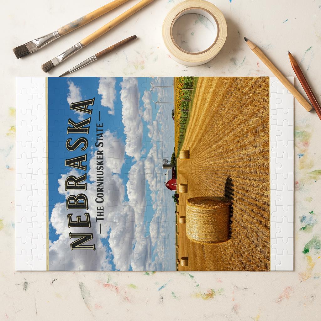 Nebraska Cornhusker State Puzzle | Farm Scene Jigsaw | Rural Landscape Art | State Pride Gift | Americana Decor | Nostalgic Country Home