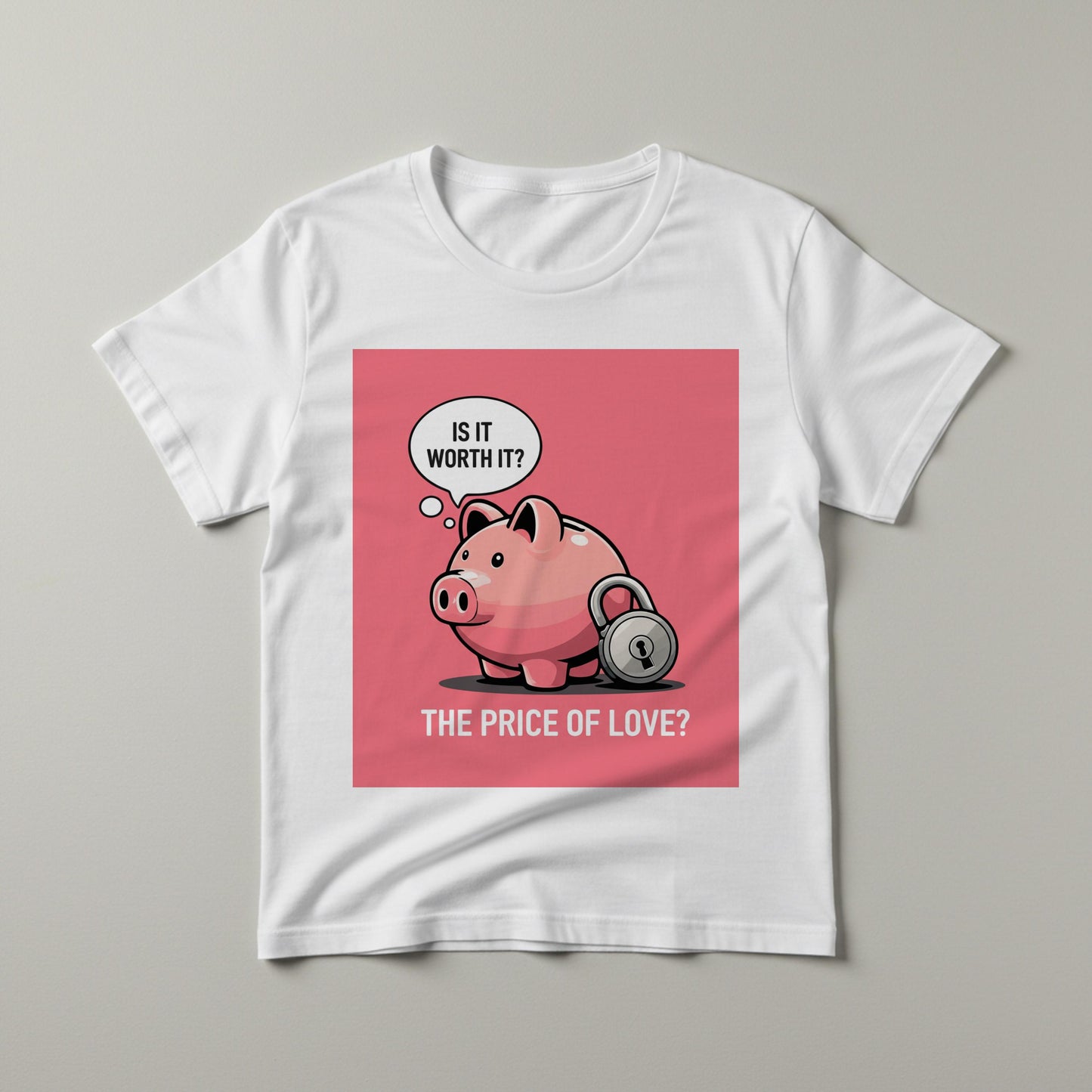 Unisex Garment-Dyed T-shirt with Witty Piggy Bank Design | Ironic Love & Money Graphic Tee | Thought-Provoking Relationship Humor Shirt