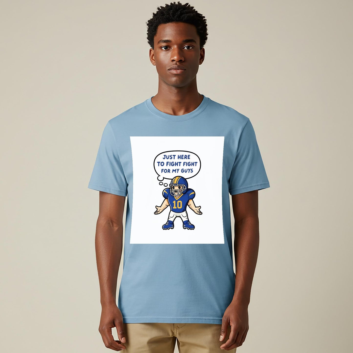 Unisex Garment-Dyed Football T-shirt with Funny Player Cartoon | Team Spirit Game Day Apparel | Loyalty Quote Tee for Sports Fans & Gifts