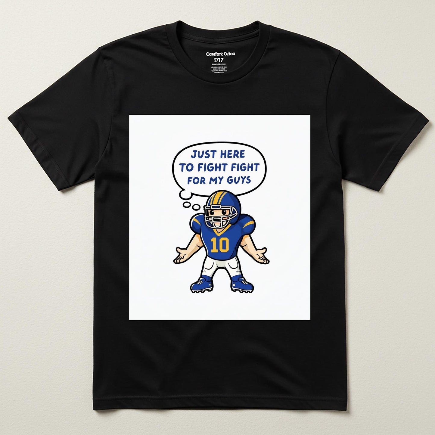 Unisex Garment-Dyed Football T-shirt with Funny Player Cartoon | Team Spirit Game Day Apparel | Loyalty Quote Tee for Sports Fans & Gifts