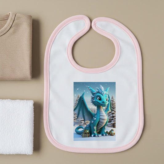 Adorable Winter Dragon Baby Bib | Cute Turquoise Fantasy Infant Bib | Snowy Wonderland Newborn Gift | Christmas Holiday Baby Shower Present