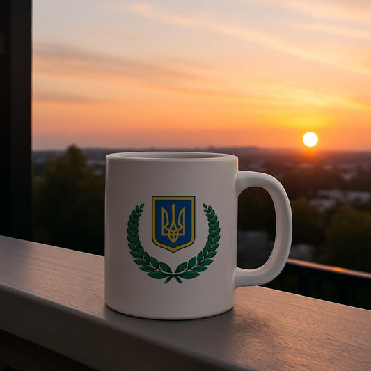 Ukrainian Tryzub Mug with Laurel Wreath | Patriotic Ukraine Coffee Cup | Stand with Ukraine Gift | Heritage Symbol Drinkware for Pride