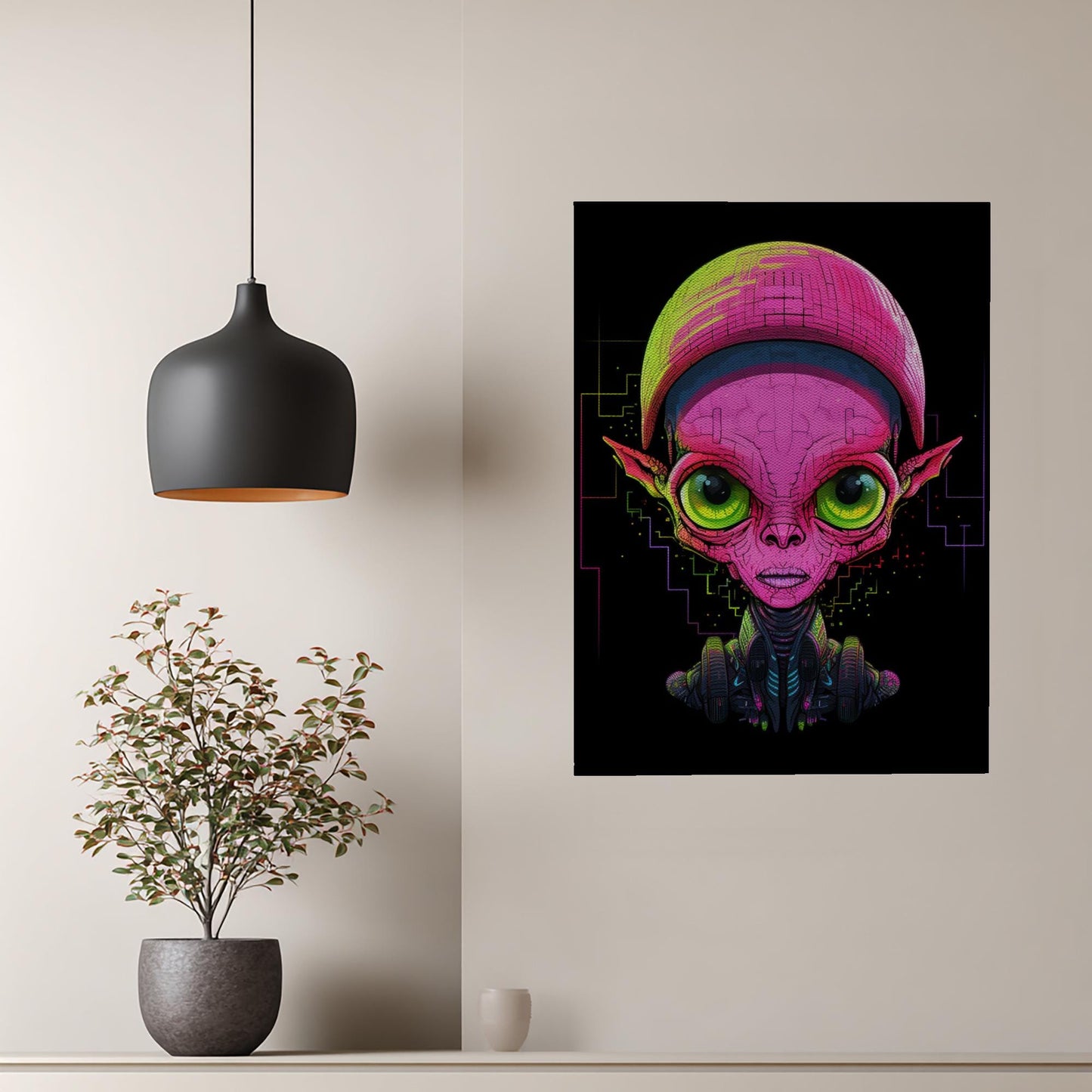 Vibrant Alien Cyberpunk Canvas Wall Art | Neon Sci-Fi Home Decor | Futuristic Gaming Room Print | Unique Extraterrestrial Gift Idea