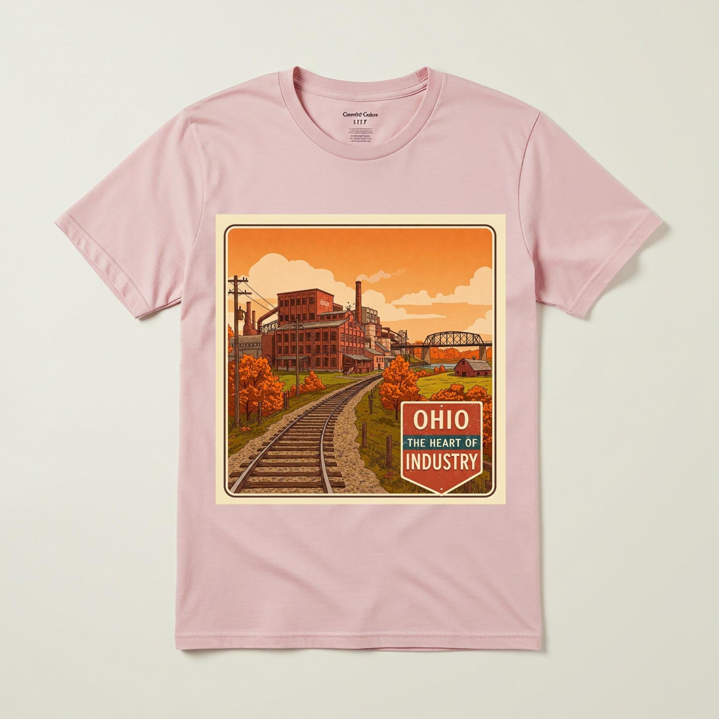 Ohio Heart of Industry Vintage Garment-Dyed T-Shirt | Retro Industrial Heritage Tee | Nostalgic State Pride Gift for Ohio Natives & Fans