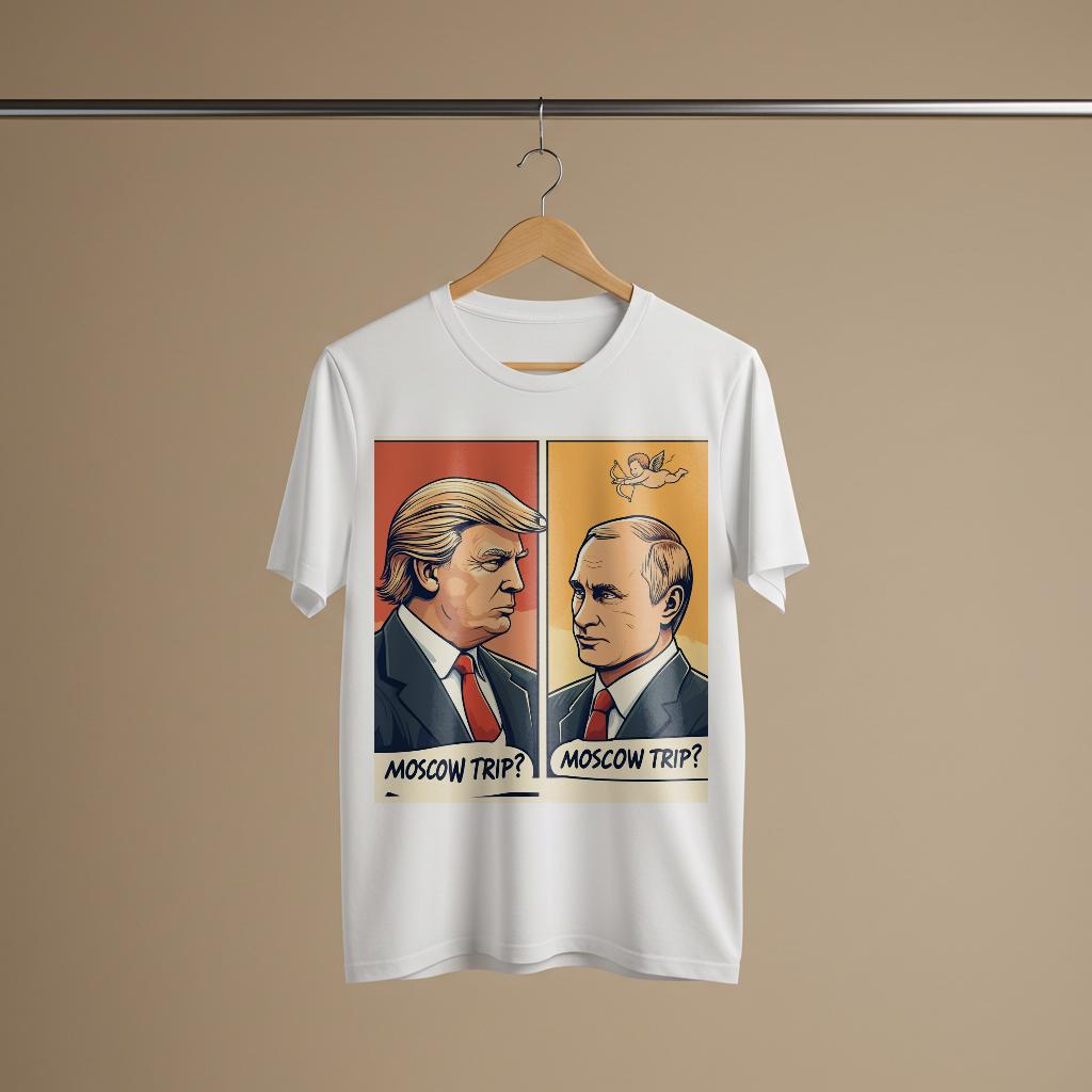 Unisex Garment-Dyed Moscow Trip Tee | Trump Putin Pop Art Shirt | Funny Political Humor Apparel | Satirical Graphic Statement Gift