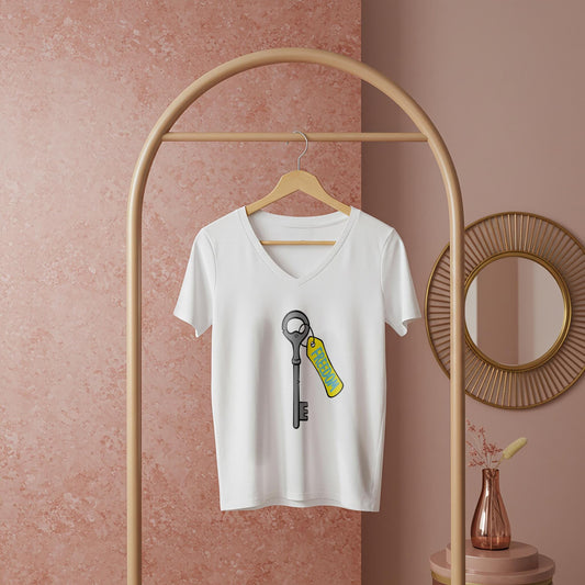 Unisex V-neck Tee with Freedom Key Design | Motivational Inspirational Shirt | Positive Message Apparel | Liberation Independence Gift