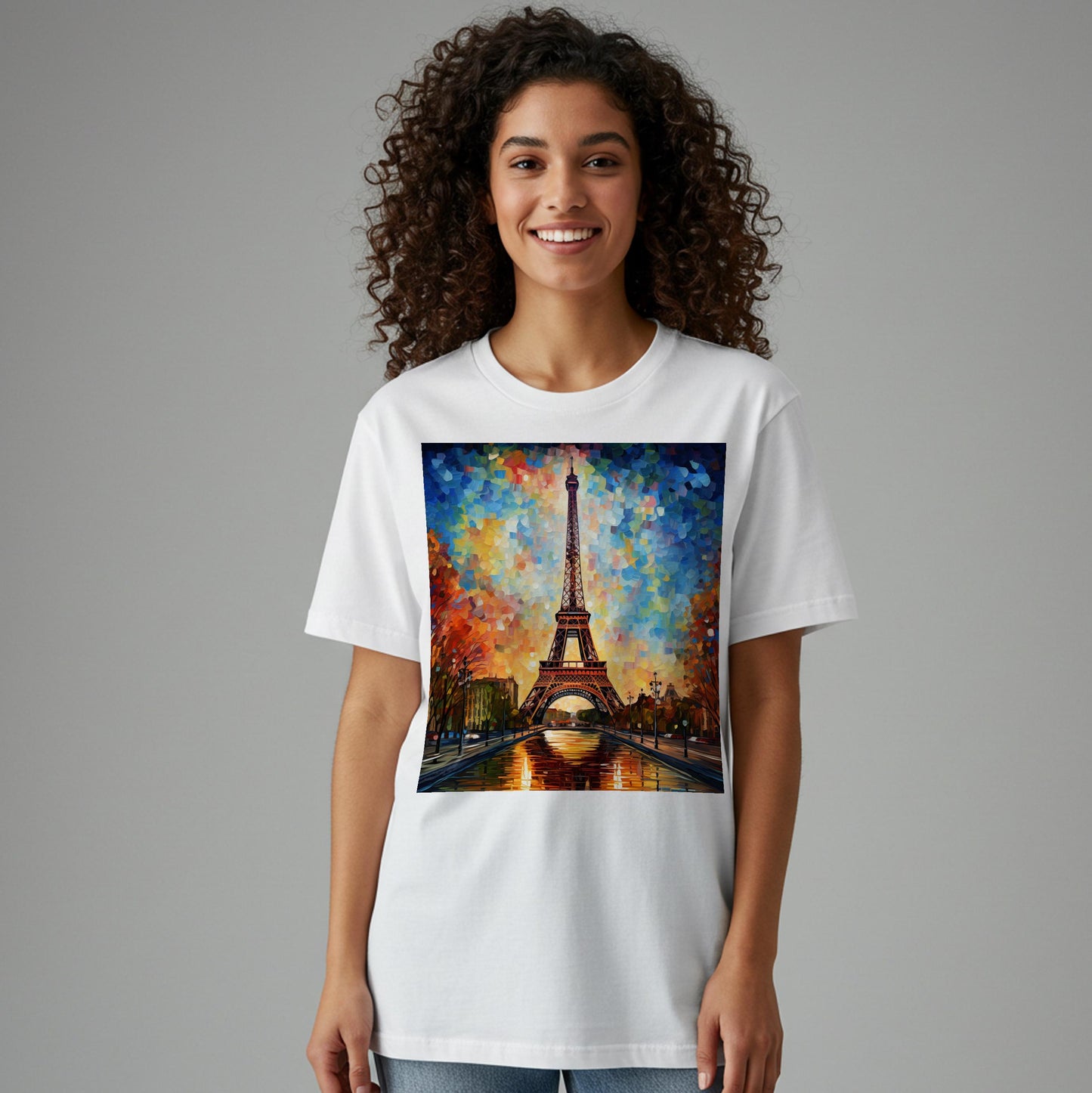 Vibrant Eiffel Tower Impressionist T-Shirt | Garment-Dyed Paris Art Tee | Unisex Autumn Sunset Design | Wanderlust Travel Gift for Her Him