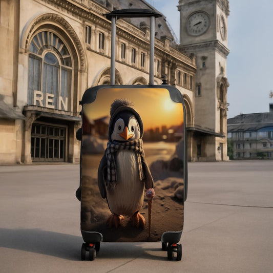 Cute Penguin Suitcase with Ice Cream Cone Art | Whimsical Arctic Animal Luggage for Kids & Family Travel | Unique Winter Adventure Bag