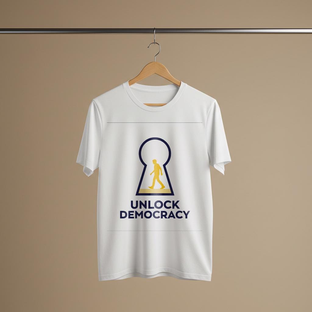 Unlock Democracy Garment-Dyed T-Shirt | Political Activist Tee | Freedom Key Civic Engagement Apparel | Human Rights Statement Shirt