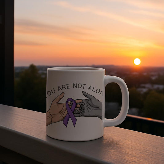 You Are Not Alone Mug | Support Mental Health Awareness Purple Ribbon Solidarity Gift | Comforting Empathy Coffee Mug | Hopeful Present