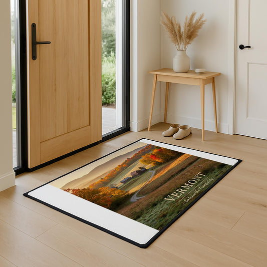 Vermont Autumn Landscape Floor Mat | Rustic Farmhouse Welcome Mat | Tranquil Fall Foliage Heavy Duty Entryway Decor | New England Gift