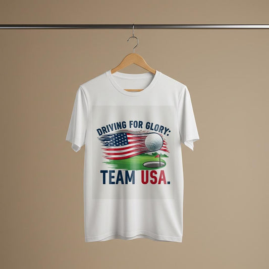 Unisex Garment-Dyed Patriotic Golf Shirt | Team USA Driving for Glory Tee | American Flag Golf Apparel | Distressed Graphic Tee Gift