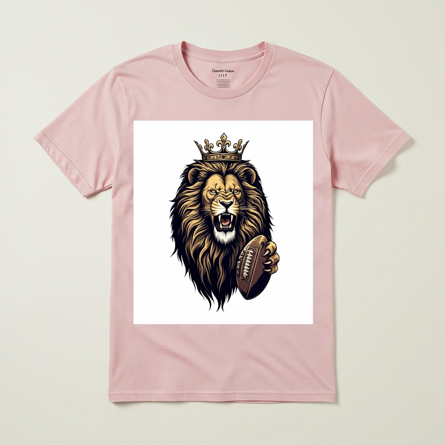 Royal Roar Lion Football T-Shirt | Crowned King Lion Tee | Fierce Sports Fan Apparel | Game Day Gift for Men & Unisex Wear | Bold Design