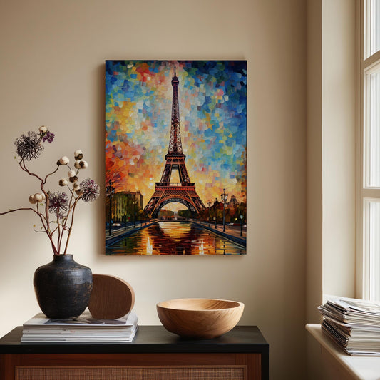 Vibrant Impasto Eiffel Tower Canvas Art | Autumn Parisian Cityscape Print | Textured Wall Decor | Romantic French Landmark Painting