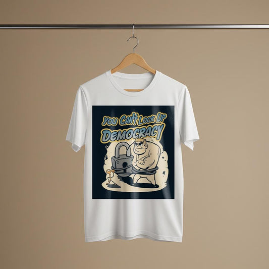You Can't Lock Up Democracy T-Shirt | Political Freedom Activist Tee | Social Justice Empowerment Apparel | Vintage Cartoon Statement Shirt