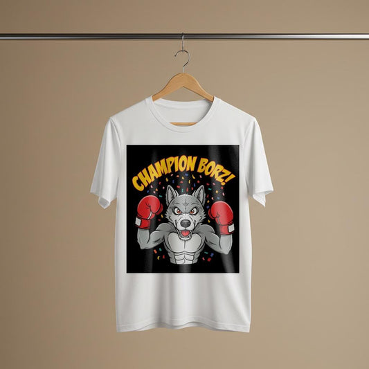 Champion Borz Wolf Boxer T-Shirt | Fierce Muscular Wolf Graphic Tee | MMA Fan Gift | Combat Sports Apparel | Victory Design Gym Wear