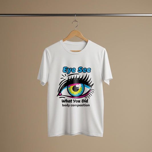 Unisex Pop Art Eye Graphic Tee | CMYK Color Funny Statement Shirt | Cheeky "Eye See What You Did" Design | Vibrant Expressive Apparel Gift