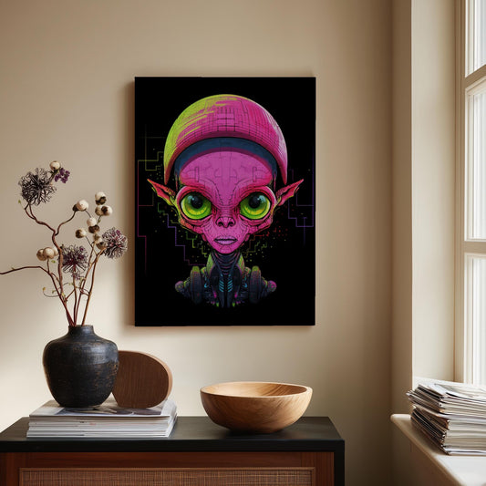 Vibrant Alien Cyberpunk Canvas Wall Art | Neon Sci-Fi Home Decor | Futuristic Gaming Room Print | Unique Extraterrestrial Gift Idea