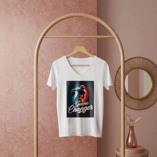 Game Changer American Football V-Neck Tee | Dynamic Player Graphic Shirt | Sports Fan Apparel | Athletic Motivation Gift for Him or Her