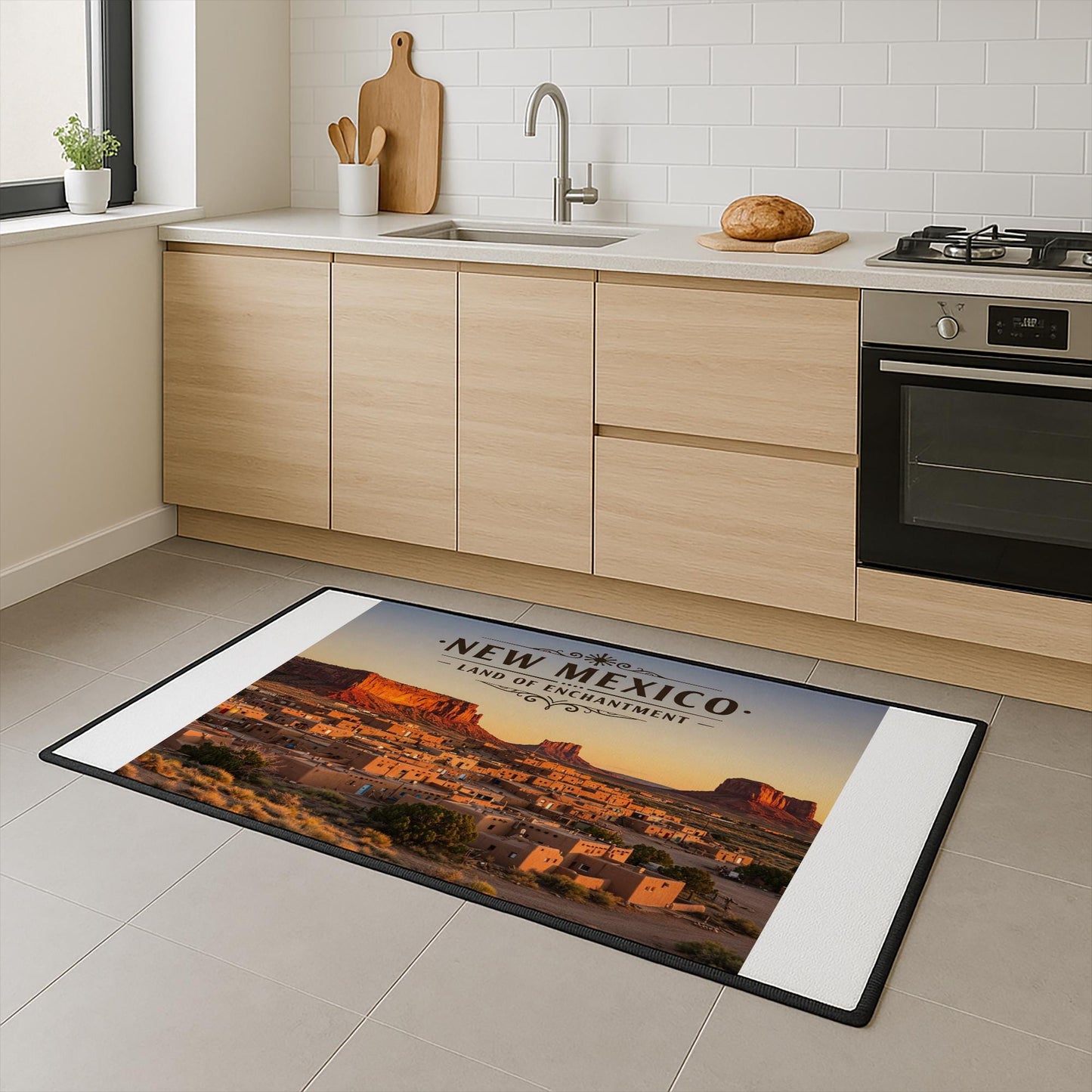 New Mexico Land of Enchantment Floor Mat | Southwestern Desert Landscape Adobe Village Entryway Rug | Heavy Duty Non-Slip Welcome Mat
