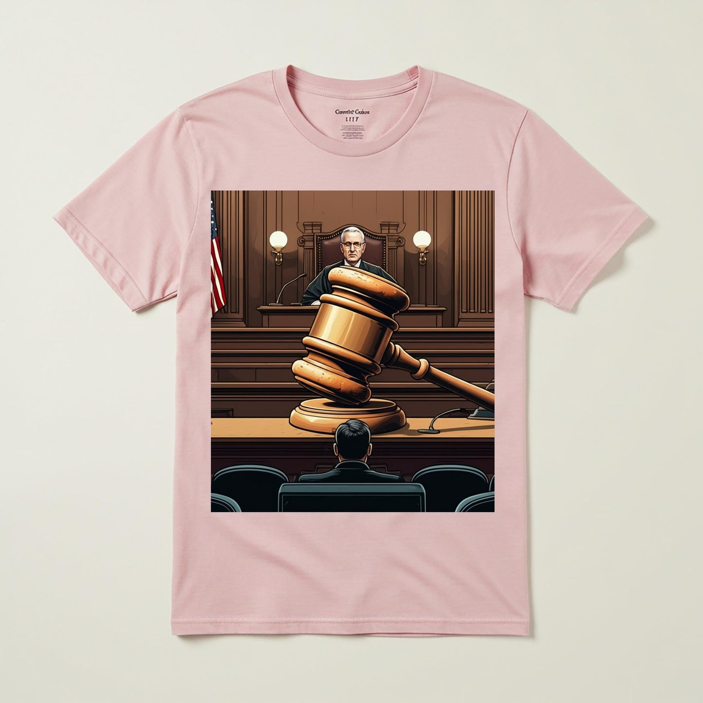 Justice T-shirt Lawyer Gift Judge Graphic Courtroom Scene Legal System Gavel Design American Justice Law Student Unisex Garment-Dyed Tee