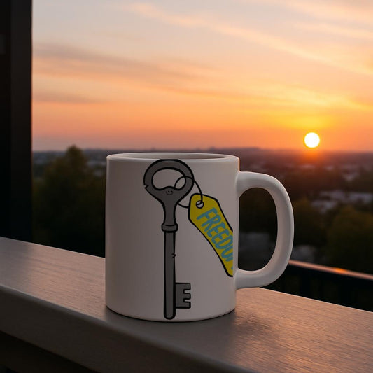 Freedom Key Mug | Inspirational Coffee Cup | Motivational Gift | New Beginnings Empowerment | Uplifting Symbolism | Whimsical Design