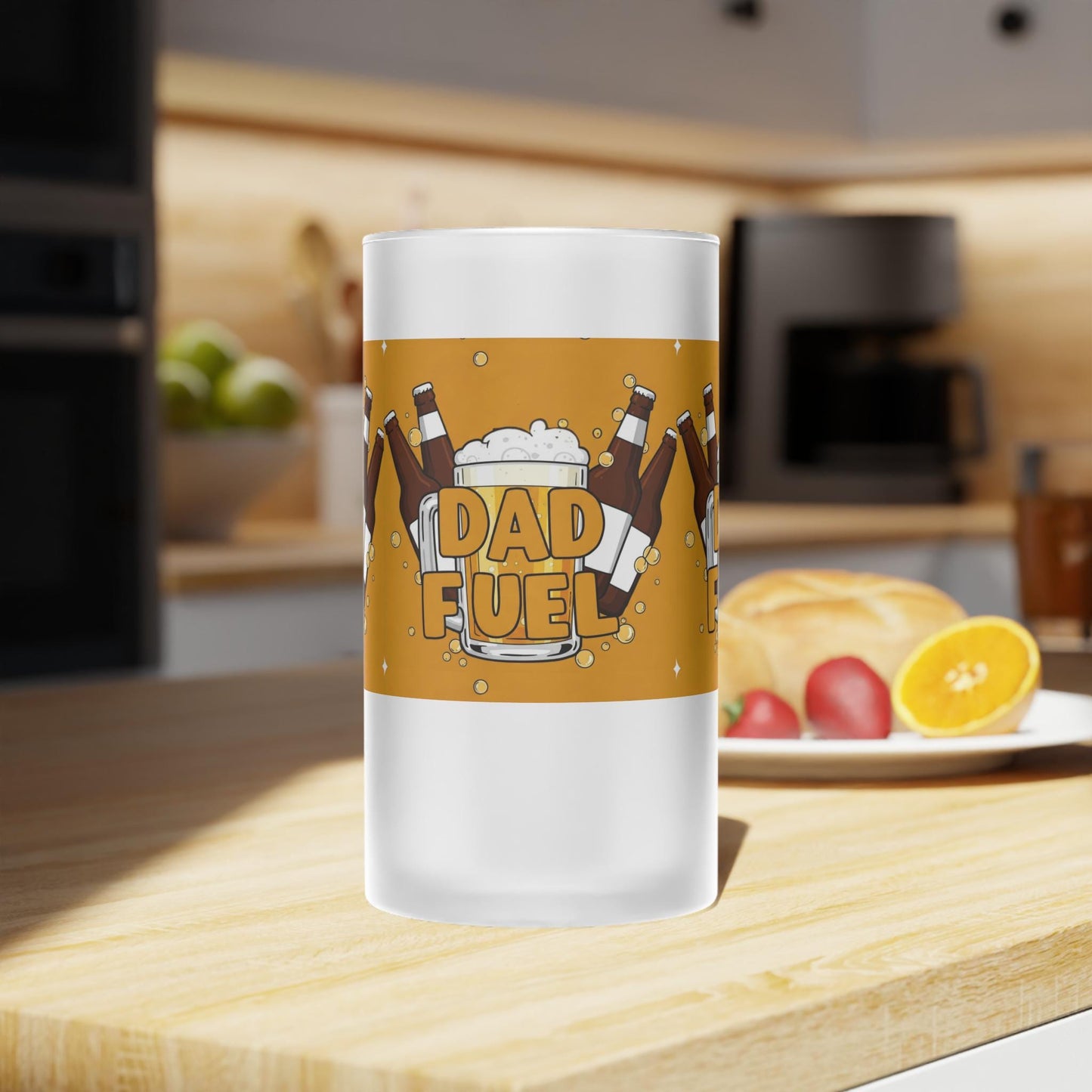 Dad Fuel Frosted Beer Mug - Funny Beer Gift for Dad - Golden Yellow Beer Design - Father's Day Gift - Cool Dad Drinkware