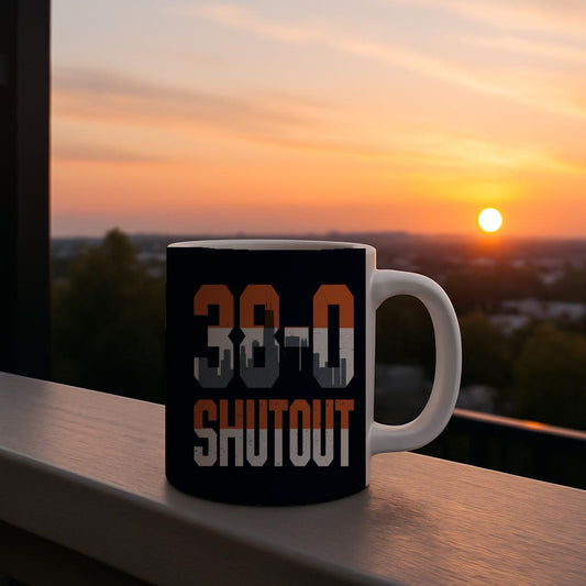 38-0 Shutout Chicago Sports Fan Mug | Victory Celebration Game Day Drinkware | Iconic City Skyline Football Fan Gift for Team Pride