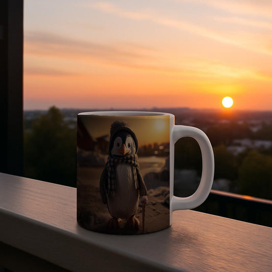 Whimsical Penguin Mug with Beanie Scarf & Ice Cream Cone | Cute Winter Coffee Cup | Cozy Animal Lover Gift | Unique 11oz Ceramic Mug