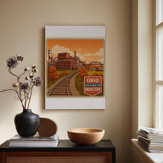 Vintage Ohio Industrial Landscape Canvas Print | Retro Americana Wall Art | Ohio State Pride Decor | Nostalgic Factory Scene Home Gift Idea