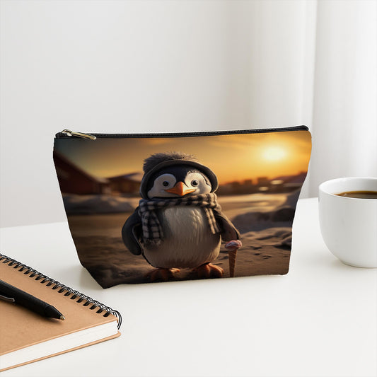 Cute Penguin Accessory Pouch with Ice Cream Cone | Whimsical Winter Animal Cosmetic Bag | Adorable Pencil Case Gift for Teens & Kids