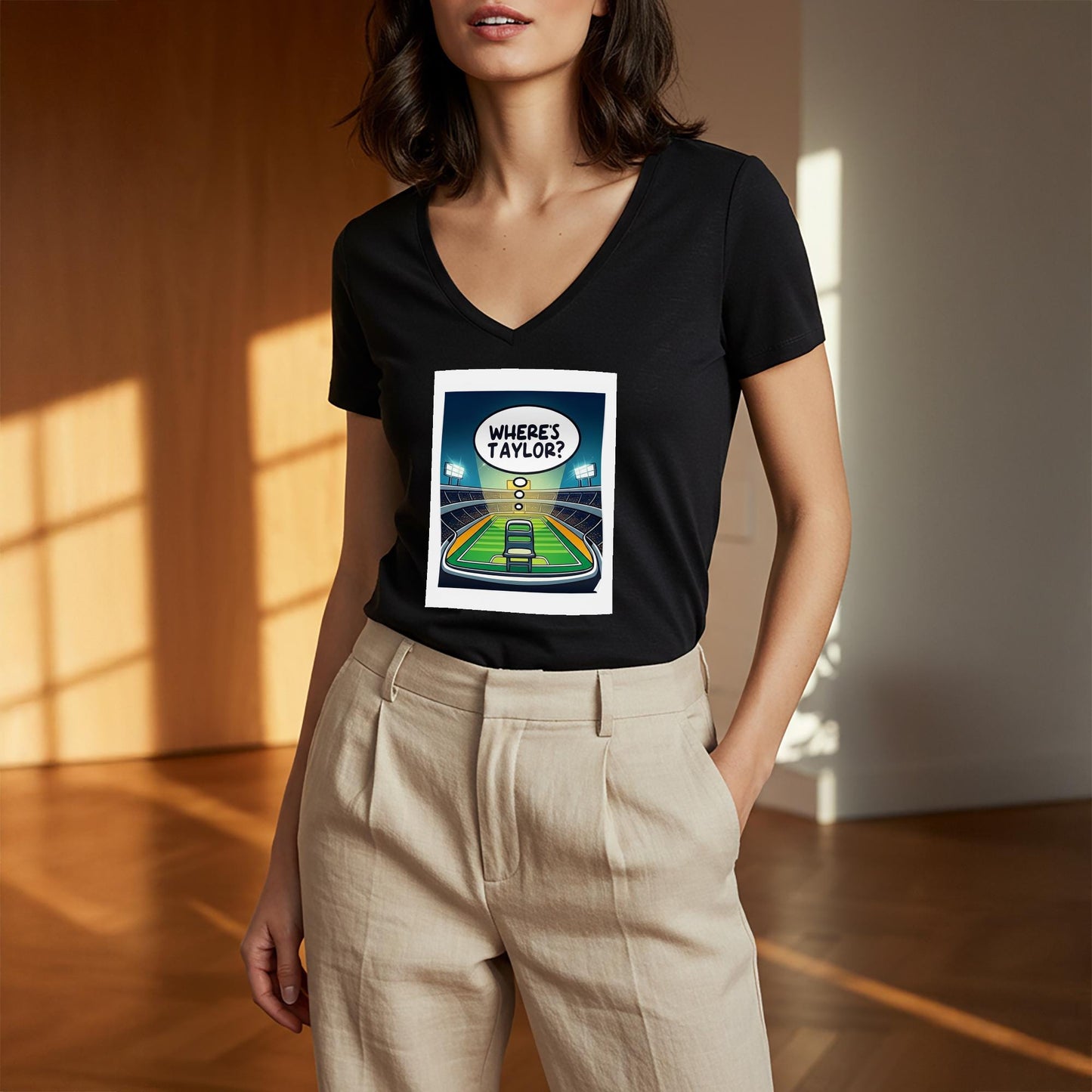 Where's Taylor Football Tee | Funny Game Day Shirt | Swiftie Fan Apparel | Pop Culture Humor | Unisex V-Neck Gift for Sports Lovers and Fans