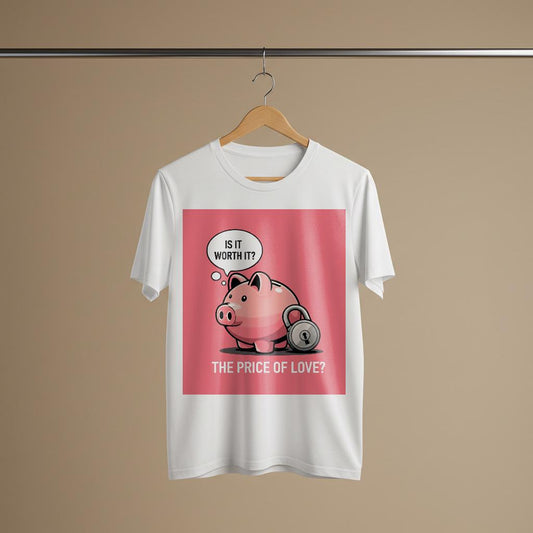 Unisex Garment-Dyed T-shirt with Witty Piggy Bank Design | Ironic Love & Money Graphic Tee | Thought-Provoking Relationship Humor Shirt