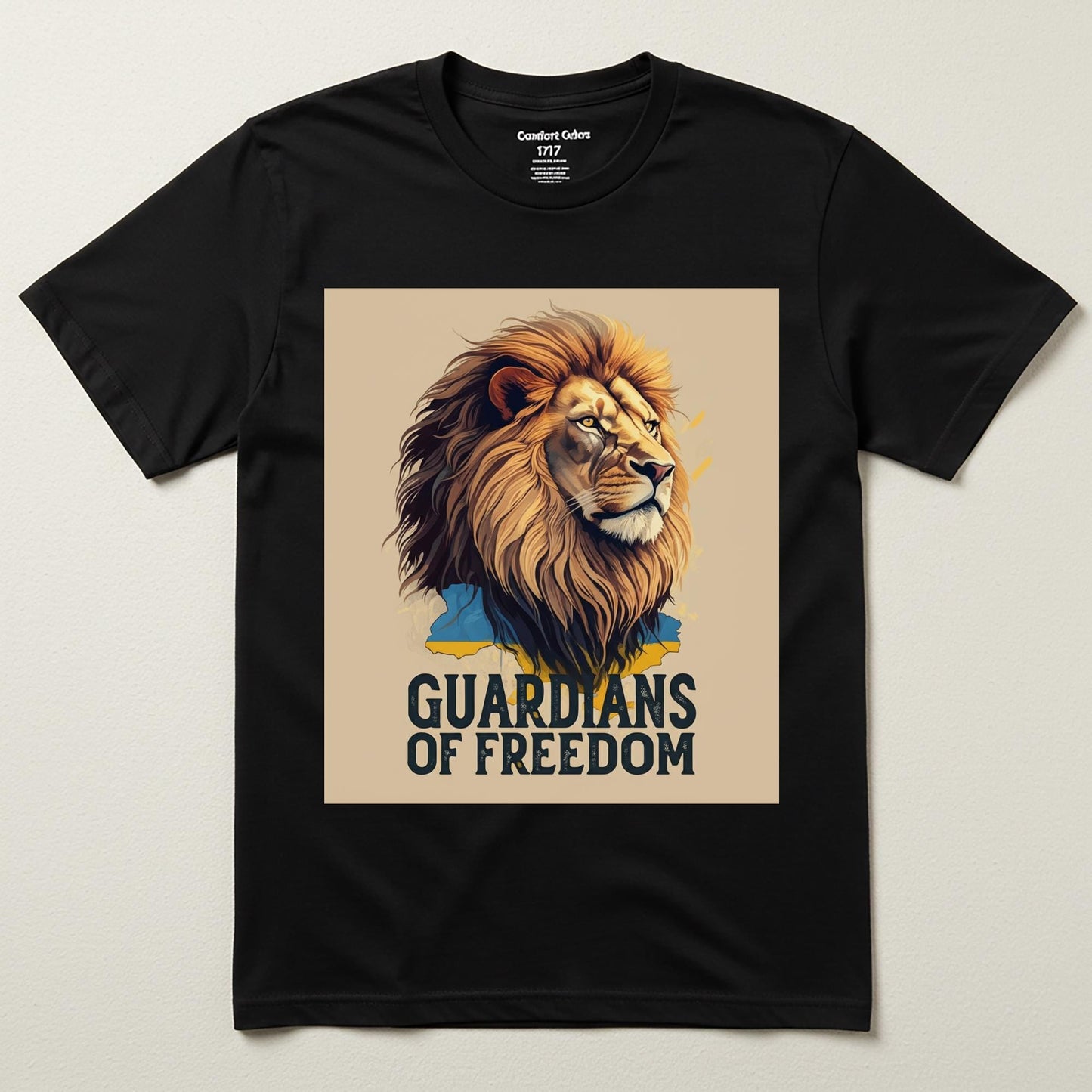 Unisex Garment-Dyed T-shirt with Majestic Lion and Ukrainian Flag Design | Guardians of Freedom Support Ukraine Apparel | Patriotic Lion Tee