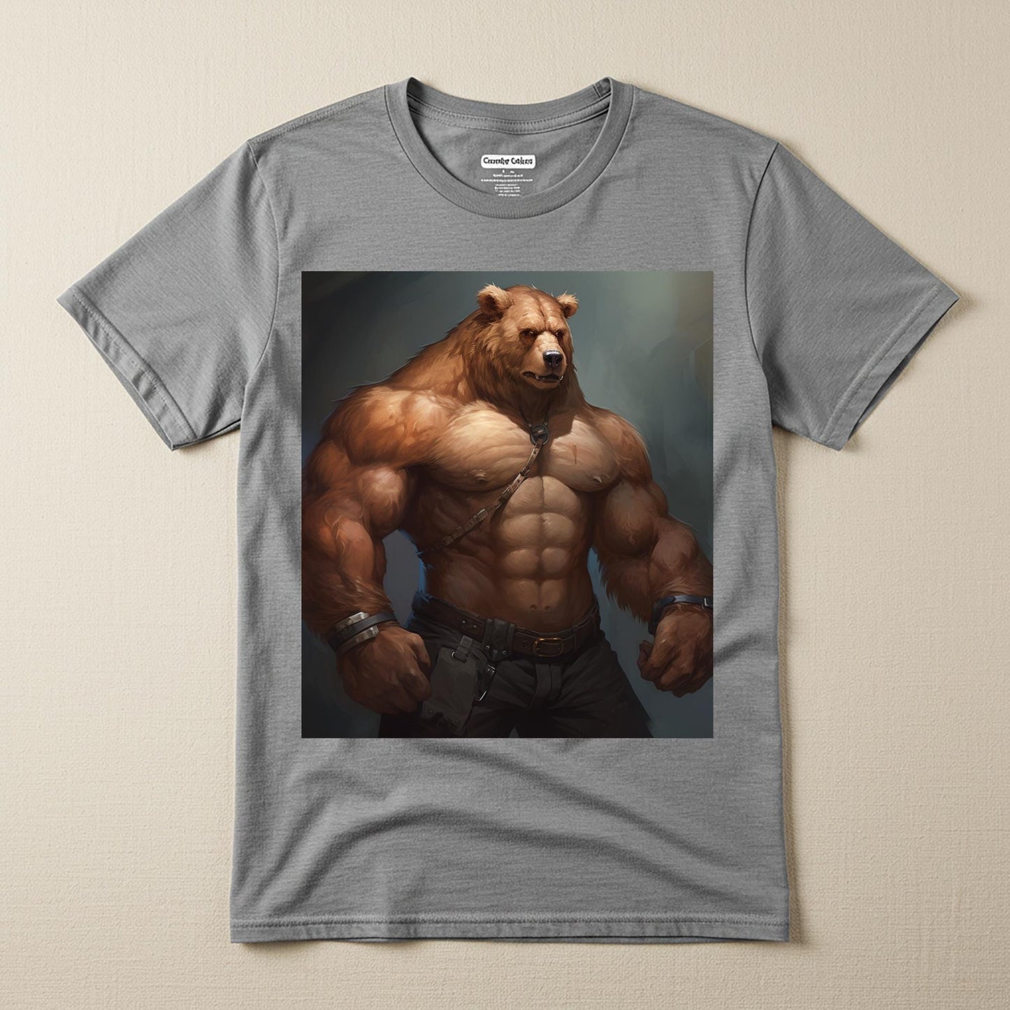 Mighty Muscular Bear Unisex Garment-Dyed T-shirt | Powerful Anthropomorphic Fantasy Art Tee | Rugged Gym Workout Apparel | Unique Graphic