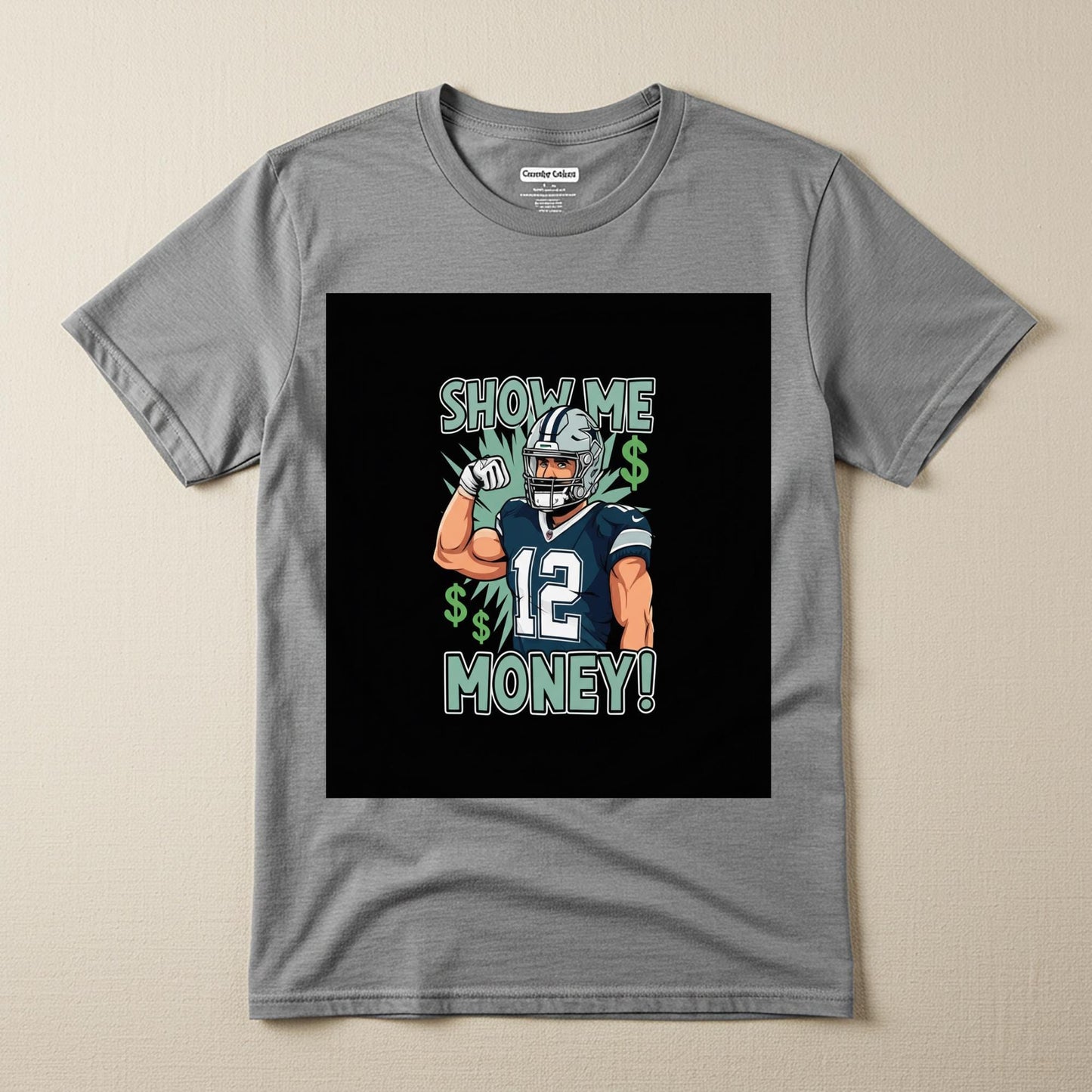 Show Me Money Football T-Shirt | Number 12 Player Tee | Sports Graphic Apparel | Unisex Garment-Dyed Shirt | Game Day Outfit | Fan Gift