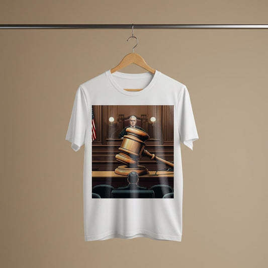 Justice T-shirt Lawyer Gift Judge Graphic Courtroom Scene Legal System Gavel Design American Justice Law Student Unisex Garment-Dyed Tee