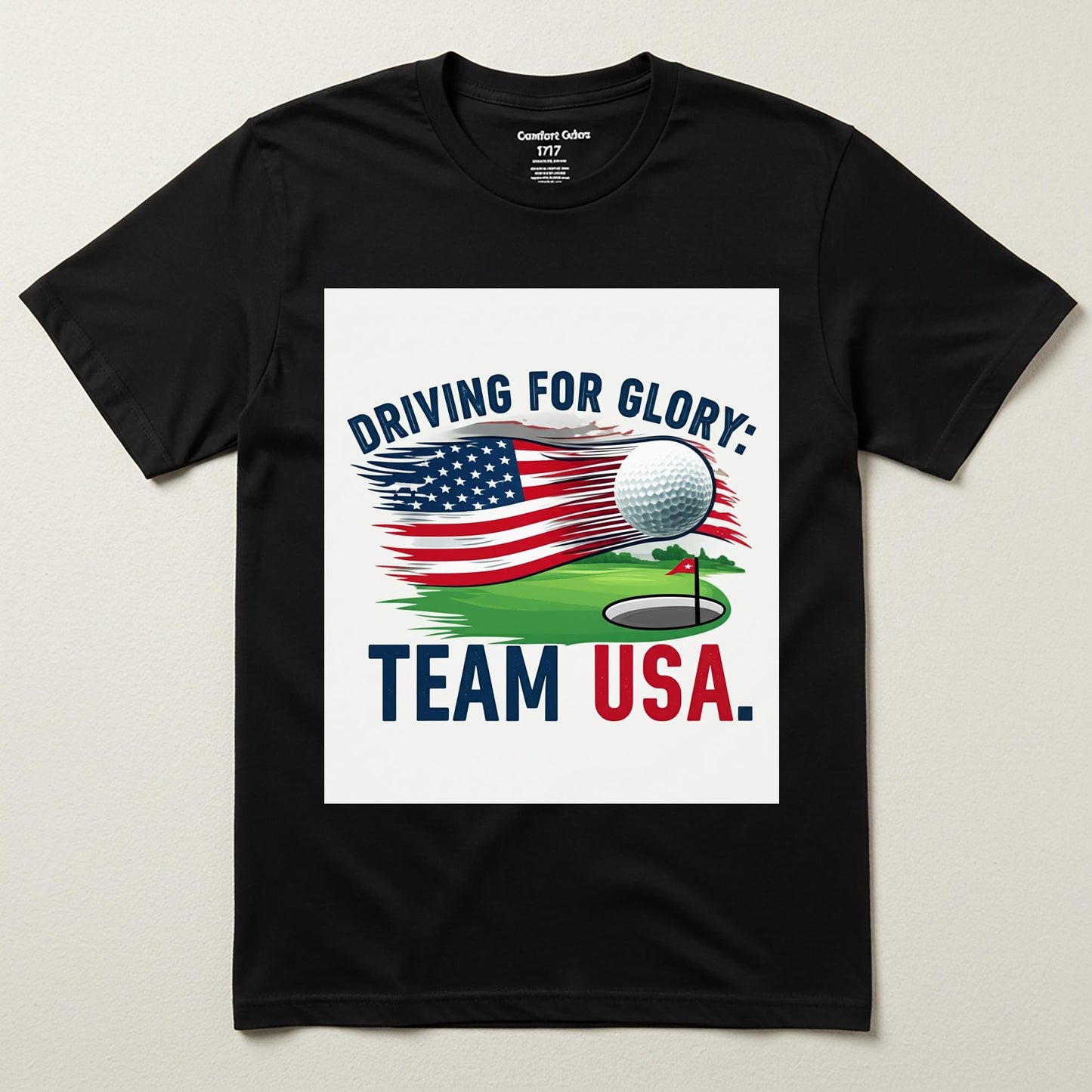 Unisex Garment-Dyed Patriotic Golf Shirt | Team USA Driving for Glory Tee | American Flag Golf Apparel | Distressed Graphic Tee Gift