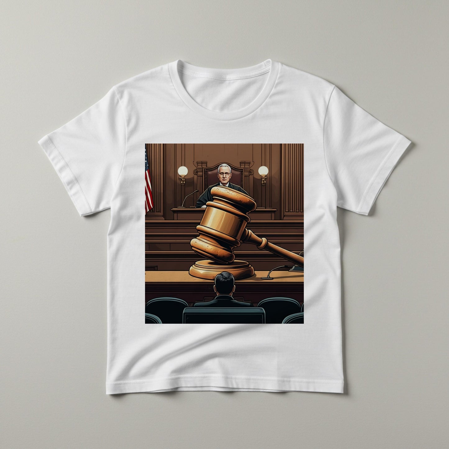 Justice T-shirt Lawyer Gift Judge Graphic Courtroom Scene Legal System Gavel Design American Justice Law Student Unisex Garment-Dyed Tee