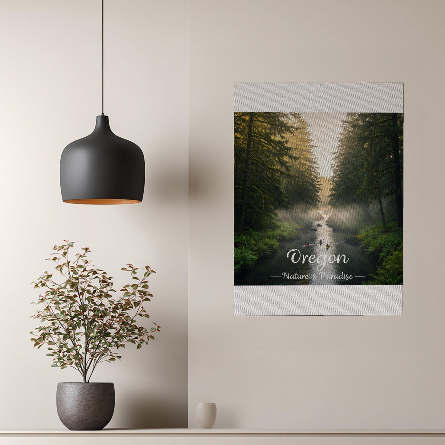 Oregon Nature's Paradise Canvas Print | Misty Forest River Kayaking Wall Art | Pacific Northwest Landscape Decor | Tranquil Home Gift
