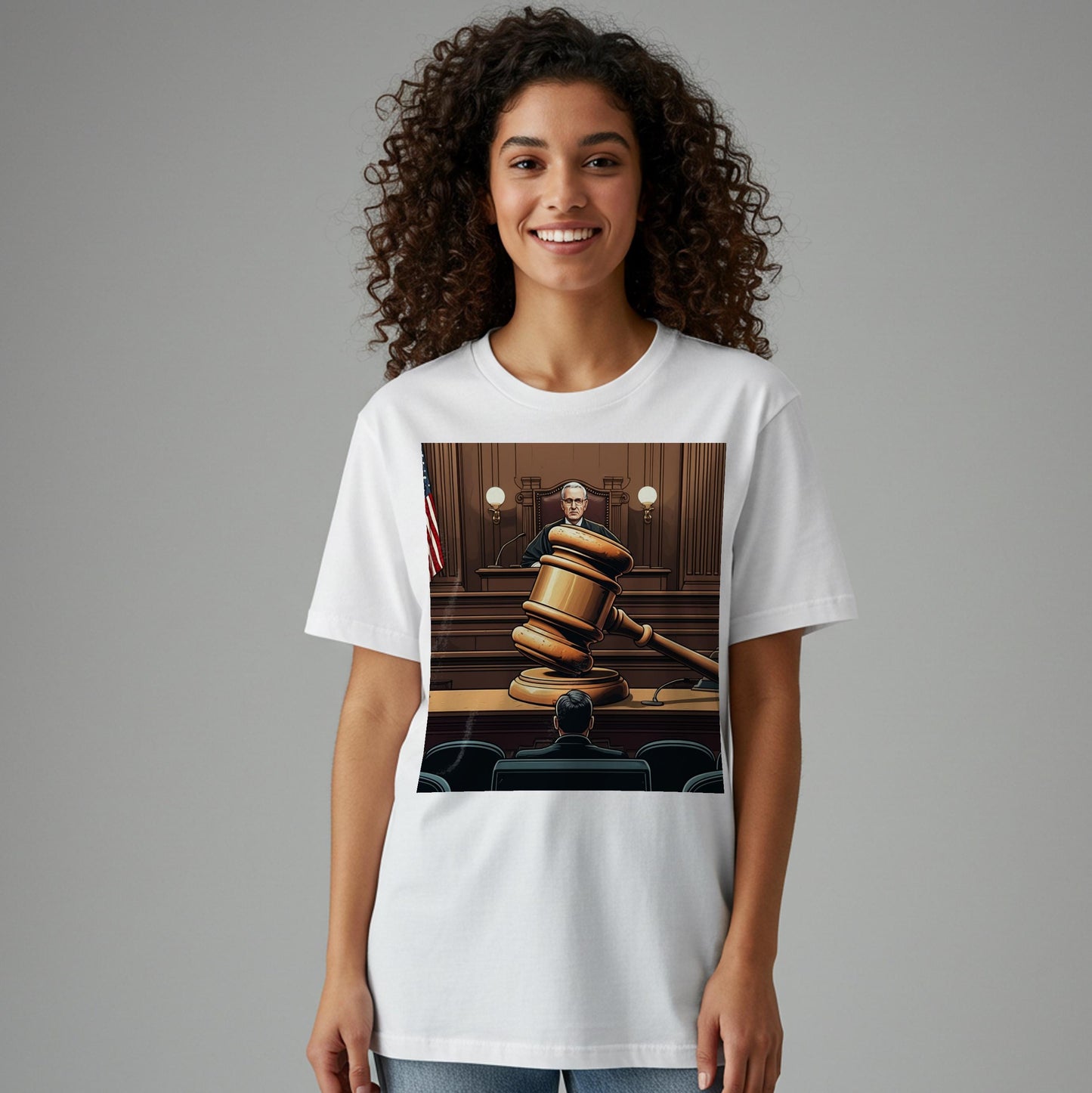 Justice T-shirt Lawyer Gift Judge Graphic Courtroom Scene Legal System Gavel Design American Justice Law Student Unisex Garment-Dyed Tee